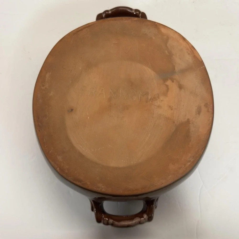 Vintage Mid-Century FRANKOMA POTTERY Baker / Bean Pot Glazed Brown w/ Lid READ‎
